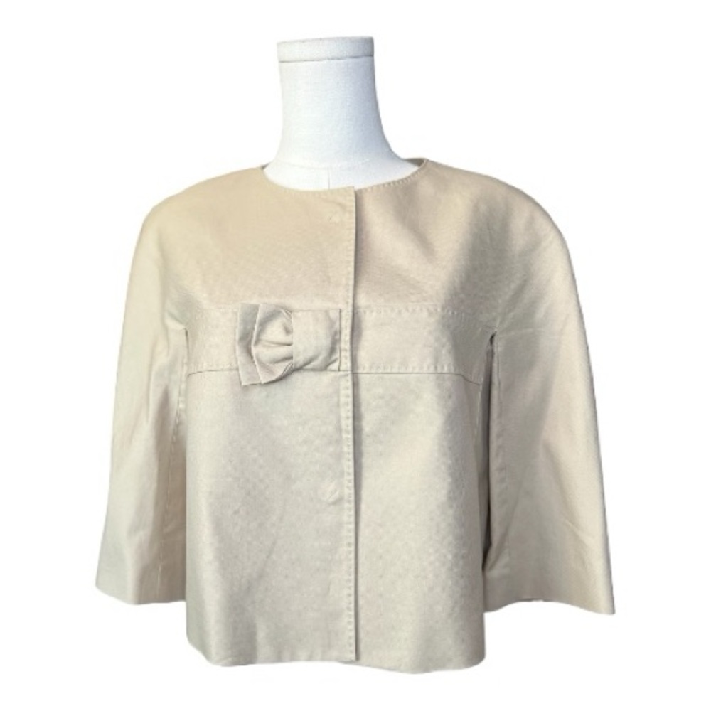 EUC++ Anne Klein tan cropped jacket with front bow detail – size 4P